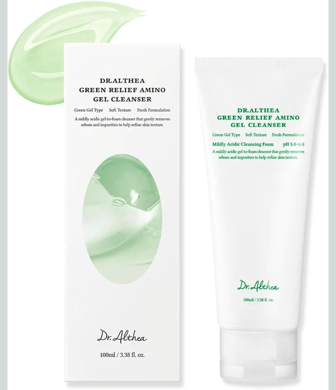Dr. Althea Green Relief Amino Gel Cleanser - Lightweight & Hydrating Makeup Remover, Daily Face Wash with Hyaluronic Acid