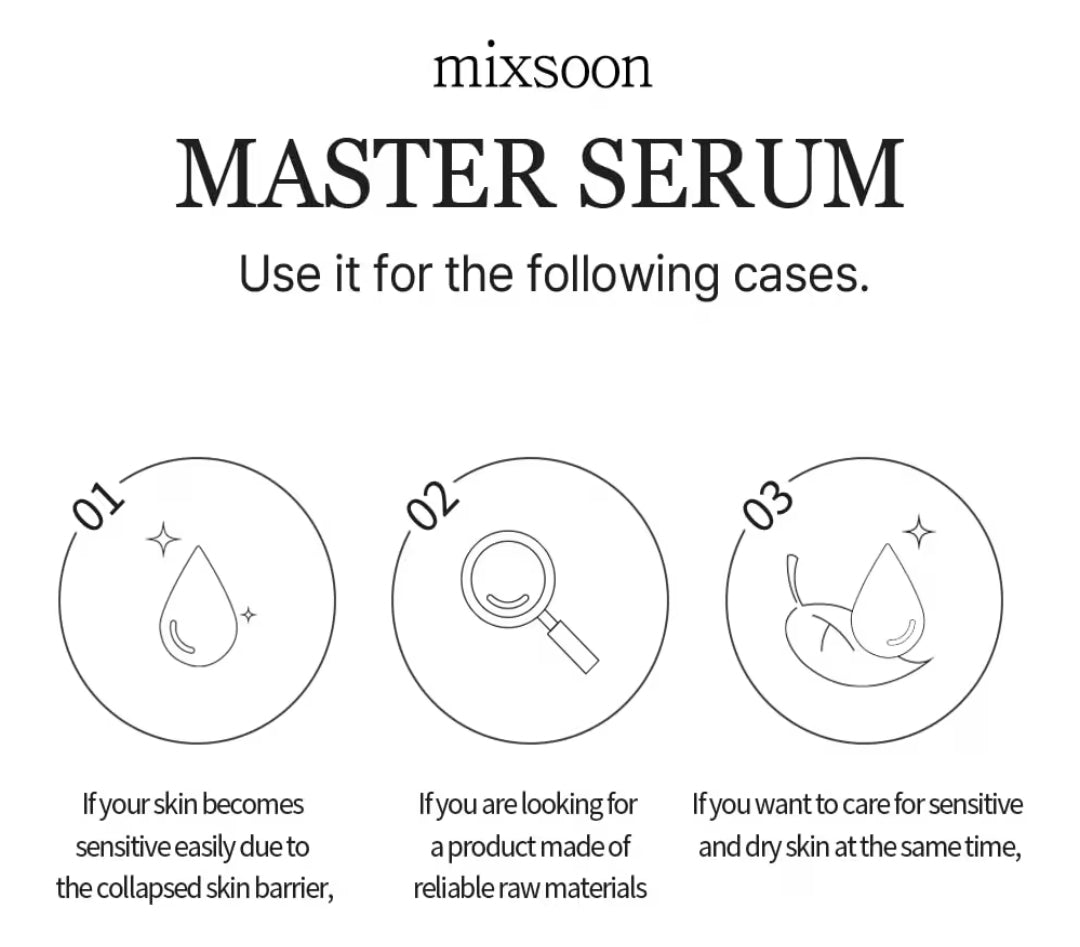 Mixsoon Master Serum Suero Hidratante - Fórmula ligera e hidratante intensiva para una piel radiante (60 ml)