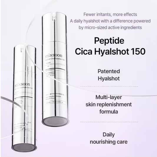 Mixsoon Peptide Cica Hyalshot 150 - Firming, Soothing and Moisture-Boosting Ampoule Serum, Lightweight Formula for Radiant, Balanced Skin 1.69oz
