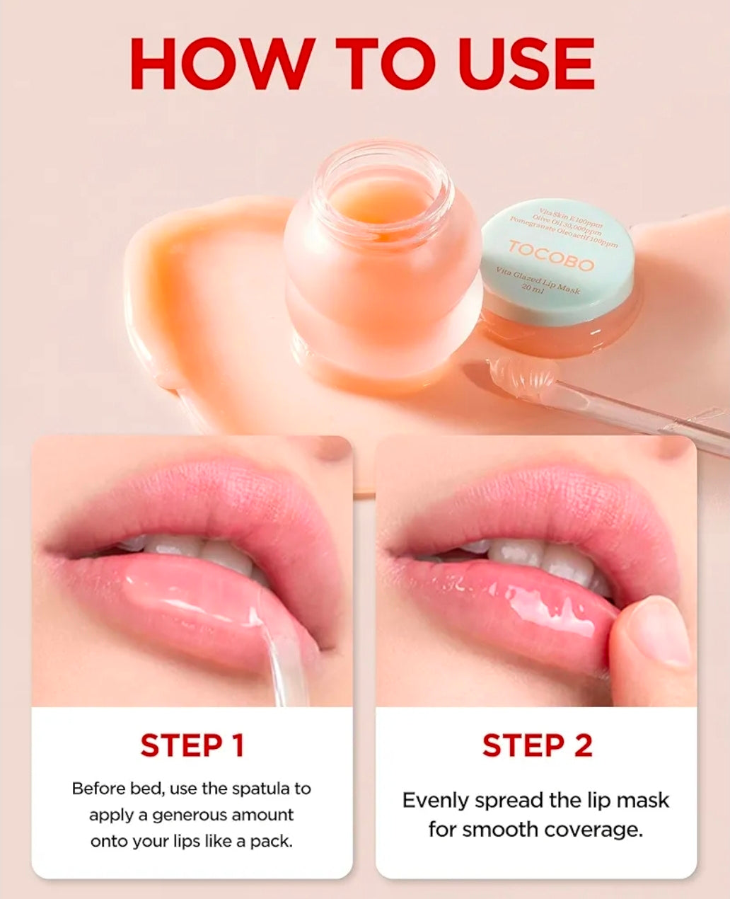 TOCOBO Vita Glazed Lip Mask – Vegan Overnight Lip Sleeping Mask for Dry, Chapped Lips, PHA (Lactobionic Acid) Gentle Exfoliation, Non-Sticky Glazed Balm
