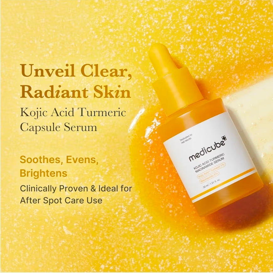 medicube Kojic Acid Turmeric Niacinamide Serum - Clarifying & Balancing Capsule Serum for Troubled Skin, Soothing & Brightening Facial Glow, Niacinamide & Glow Capsules for Hydration and Barrier Support