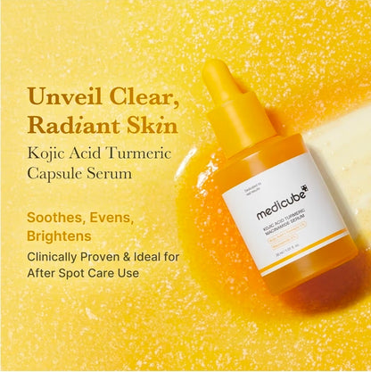 medicube Kojic Acid Turmeric Niacinamide Serum - Clarifying & Balancing Capsule Serum for Troubled Skin, Soothing & Brightening Facial Glow, Niacinamide & Glow Capsules for Hydration and Barrier Support
