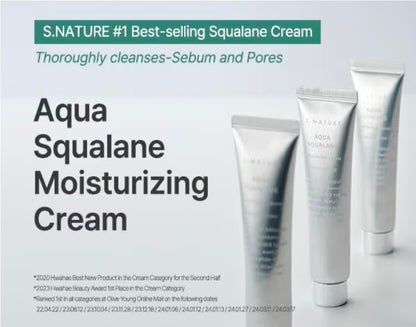 S. Nature AQUA SQUALANE MOISTURIZING CREAM - Face Moisturizer for Dry and Sensitive Skin, Vegetable Squalane 150,00ppm, Long-lasting Hydration, Pore Care Cream