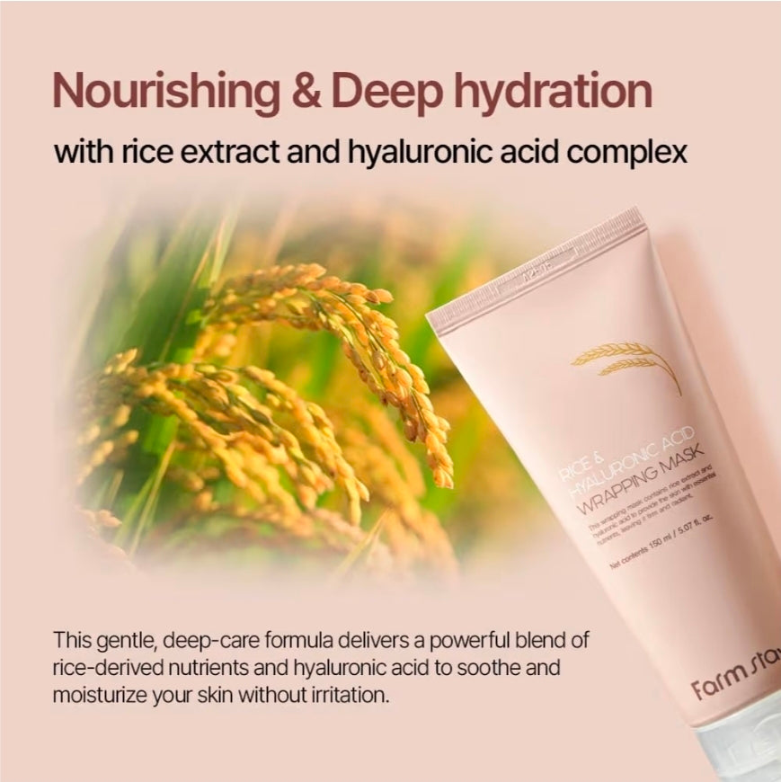 Farmstay Rice & Hyaluronic Acid Wrapping Mask - Rice peel off face mask, glass skin, nourishing and hydrating