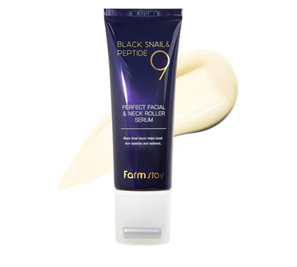 Farmstay Black Snail & Peptide 9 Perfect Facial & Neck Roller Serum – Firming & Lifting, Deep Hydration & Skin Elasticity, Snail Mucin & 9 Peptides for Youthful Glow & Smooth Skin