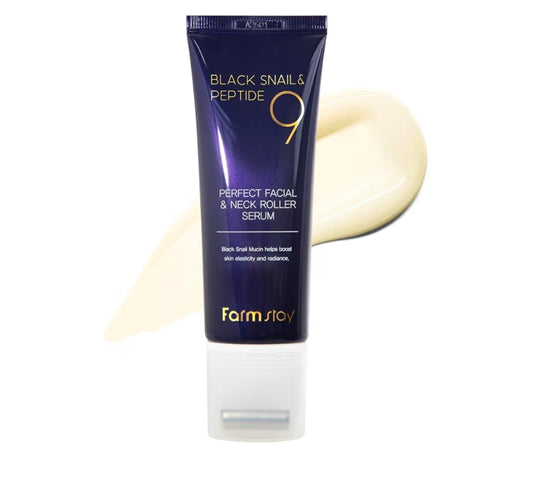 Farmstay Black Snail & Peptide 9 Perfect Facial & Neck Roller Serum – Firming & Lifting, Deep Hydration & Skin Elasticity, Snail Mucin & 9 Peptides for Youthful Glow & Smooth Skin
