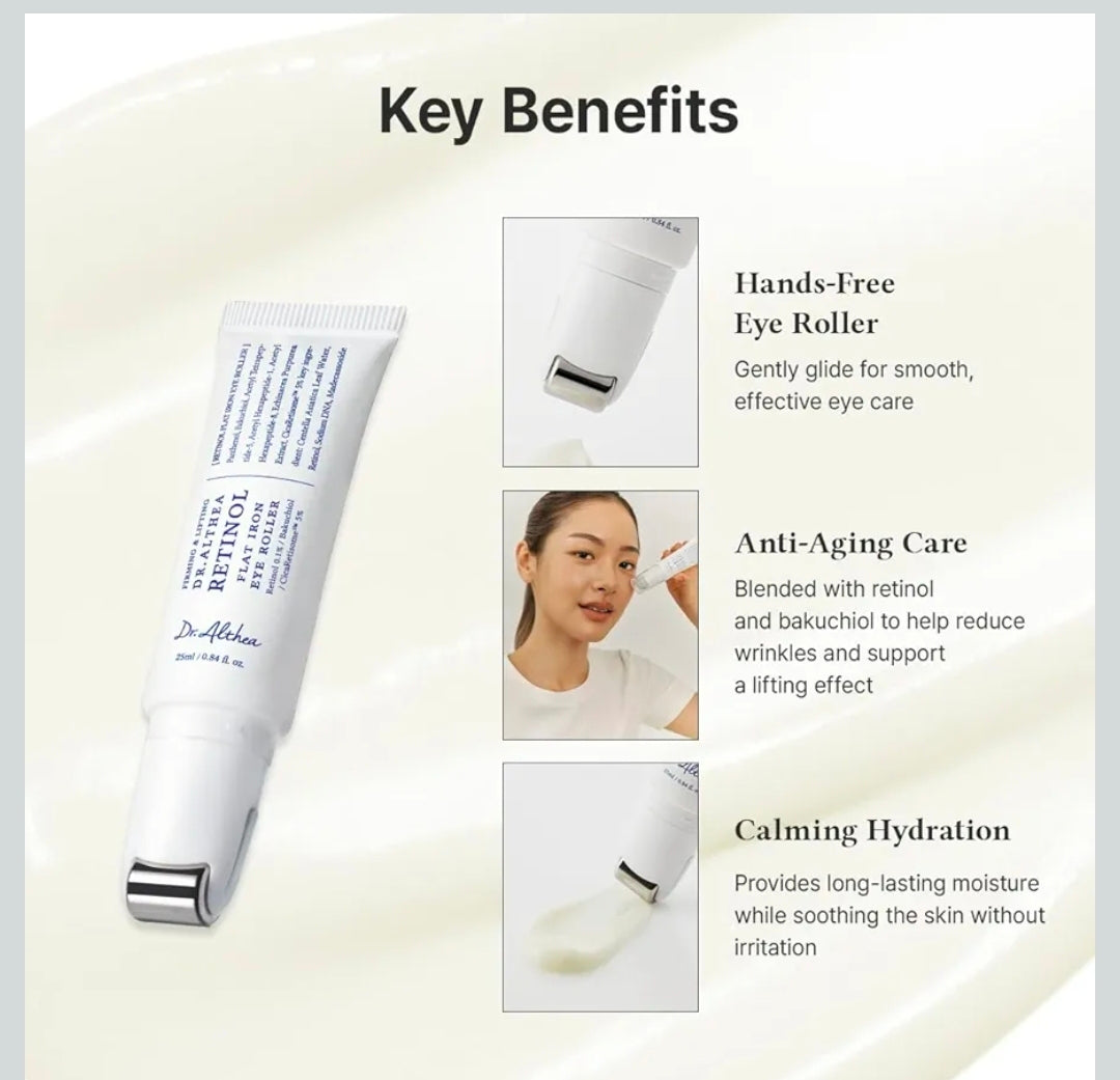 Dr.Althea Retinol Flat Iron Eye Serum with Gua Sha Roller - Antiaging Care with Madecassoside & Centella & Hyaluronic Acid