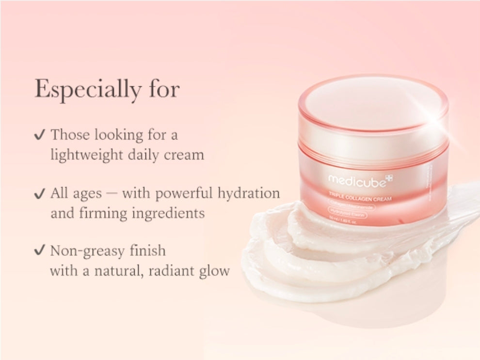 Medicube Triple Collagen Cream - Hydrating & Firming Moisturizer with Hyaluronic Acid, Premium Elastin, Shea Butter - Wrinkle Care & Boosts Elasticity