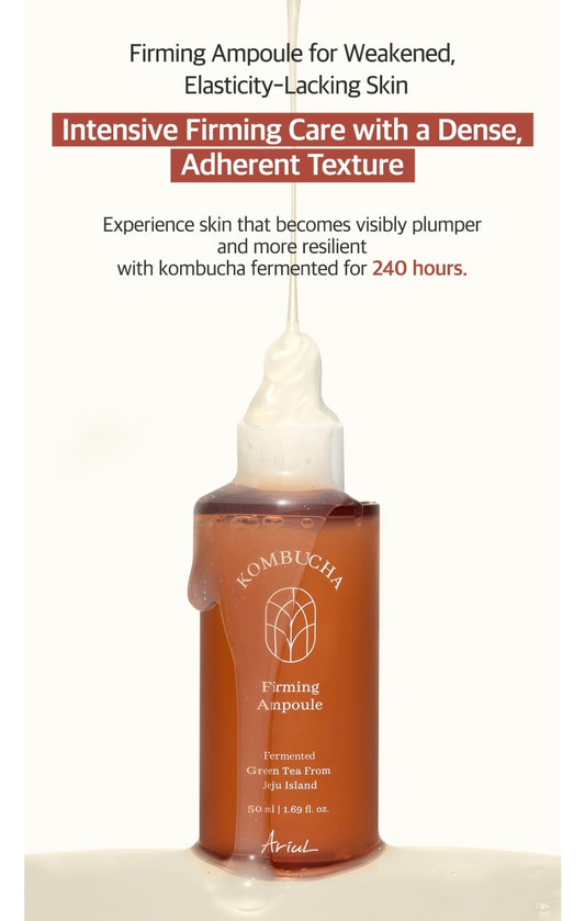 Ampolla reafirmante Ariul Kombucha: reafirmante y fortalece la barrera cutánea para pieles secas, maduras o flácidas.