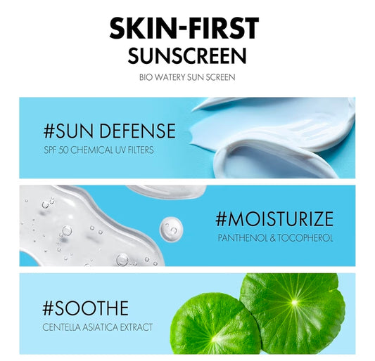 Tocobo Bio Watery Sunscreen SPF 50 Broad Spectrum Korean Facial Sun Cream with Hyaluronic Acid - Lightweight Daily Face Sunblock Lotion - Vegan, Hypoallergenic, Oxybenzone-Free