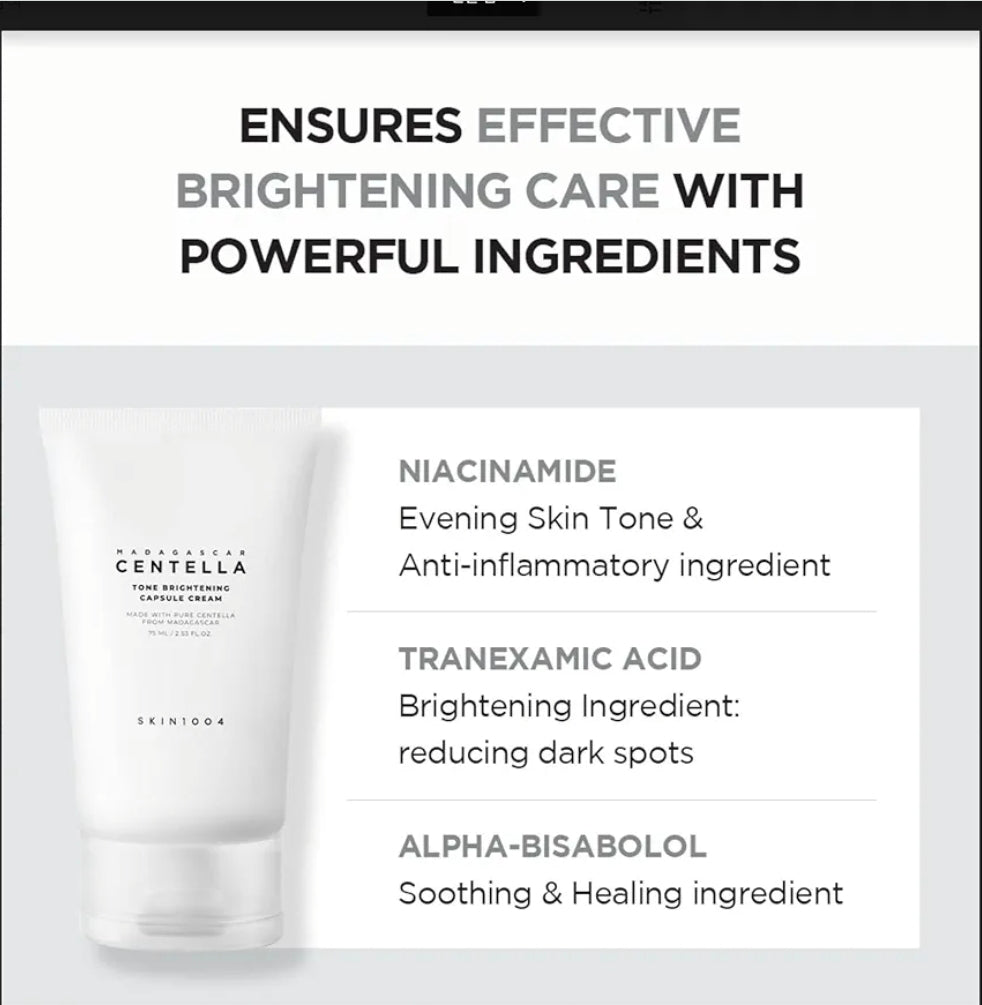 SKIN1004 Madagascar Centella Tone Brightening Capsule Cream - Non-sticky Hydrating Brightening