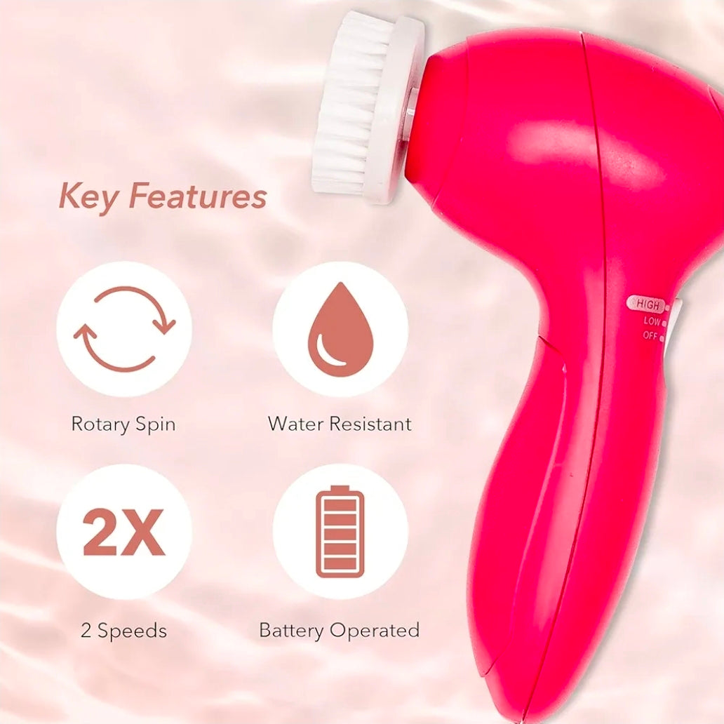 Zoe Ayla 6 in 1 Electric Facial Cleansing & Massage Set - Exfoliating Brush Head, Flat Pumice Head, Silicone Heat, Massager Head, Sponge Head, Rounded Pumice Head - 6 Pc