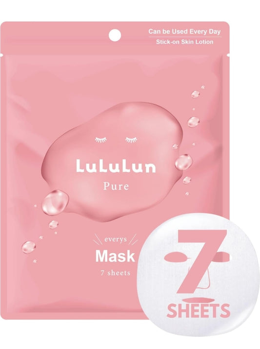 Lululun Pure Masks - Hydrating, Moisturizing Face Masks with Billberry Leaf & Cranberry Extracts - Japanese Skincare - 7 Masks