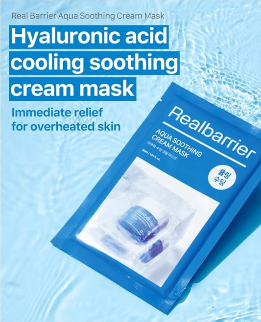Mascarilla de crema calmante Real Barrier Aqua - Mascarilla de gasa de algodón con 8 ácidos hialurónicos, refrescante, calmante, hidratante y humectante - 1 mascarilla