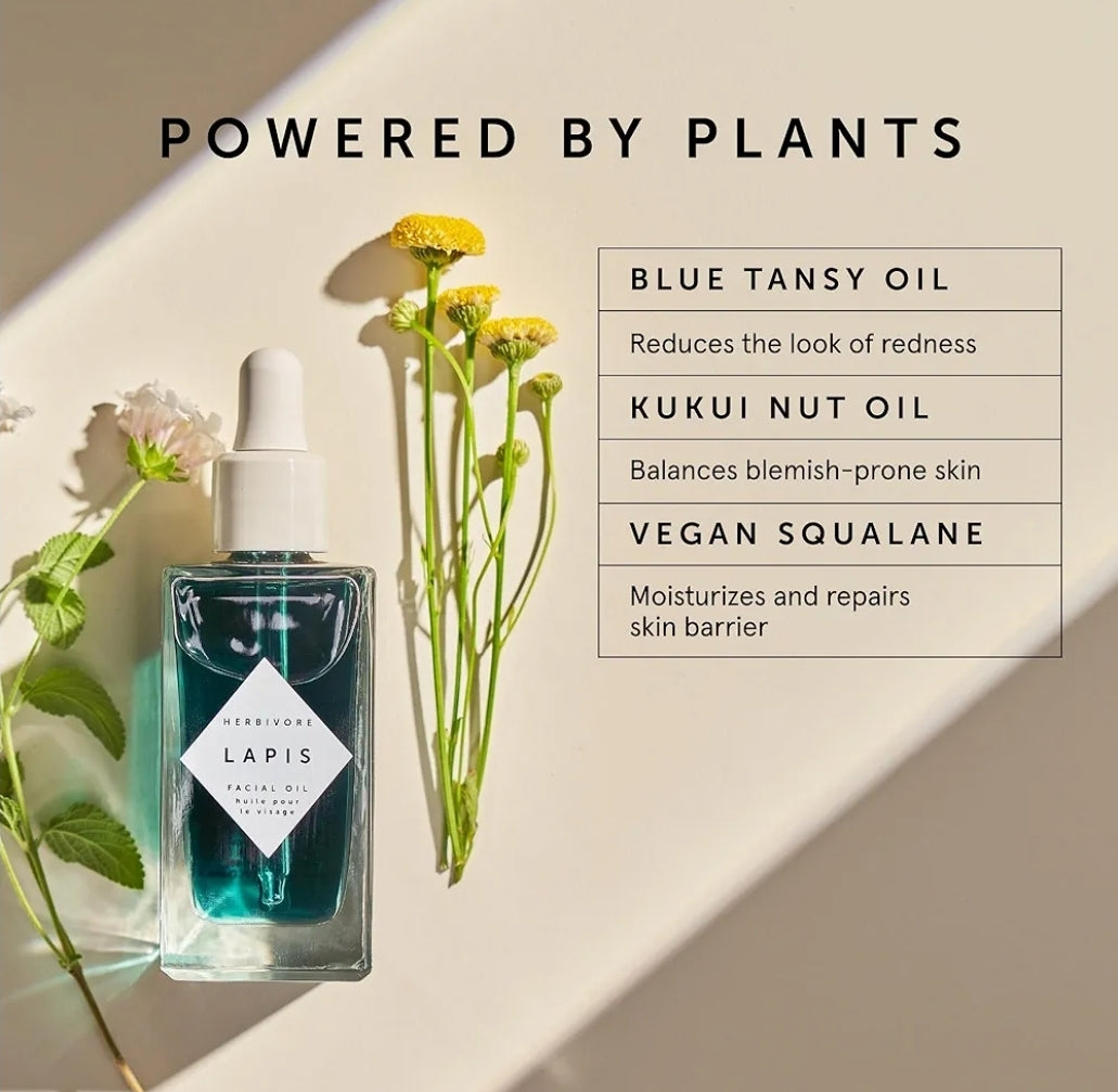 HERBIVORE Lapis Balancing Facial Oil with Blue Tansy + Squalane - Soothes dry skin & Redness + Balance Oil Production, Lightweight, Non-Comedogenic, Plant-Based