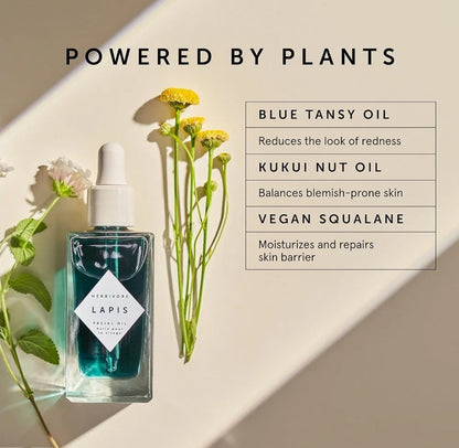 HERBIVORE Lapis Balancing Facial Oil with Blue Tansy + Squalane - Soothes dry skin & Redness + Balance Oil Production, Lightweight, Non-Comedogenic, Plant-Based