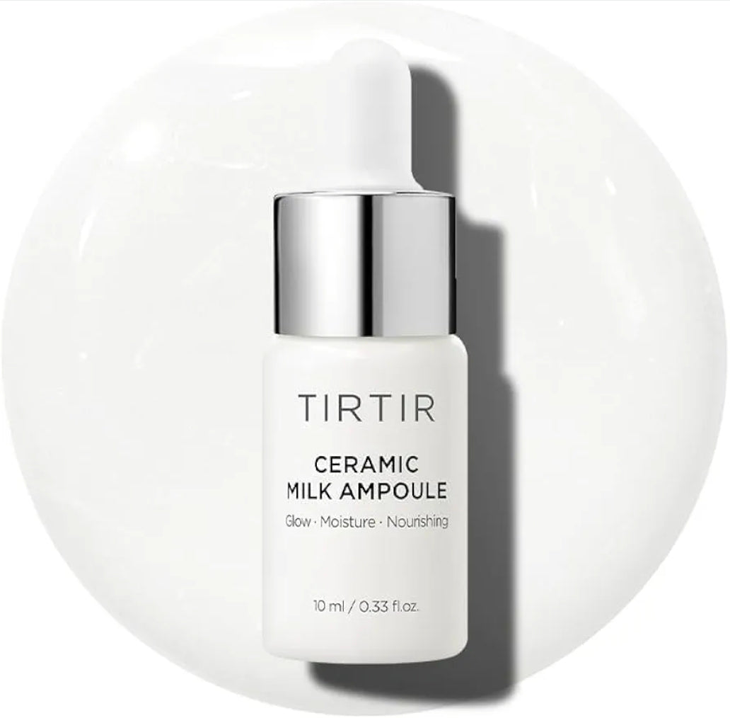 TIRTIR Travel Set - Korean Mini Glow Routine - TIRTIR Ceramic Milk Ampoule (0.33Oz) + TIRTIR Hydro Boost Enzyme Cleansing Balm (0.30oz) + TIRTIR Milk Skin Rice Toner Light (0.67oz) + 9 Wishes Rice Mask (1)