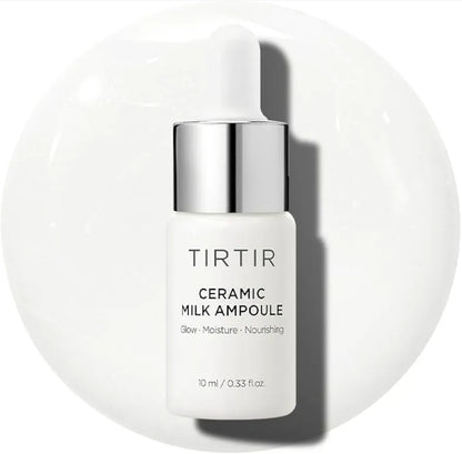 TIRTIR Travel Set - Korean Mini Glow Routine - TIRTIR Ceramic Milk Ampoule (0.33Oz) + TIRTIR Hydro Boost Enzyme Cleansing Balm (0.30oz) + TIRTIR Milk Skin Rice Toner Light (0.67oz) + 9 Wishes Rice Mask (1)