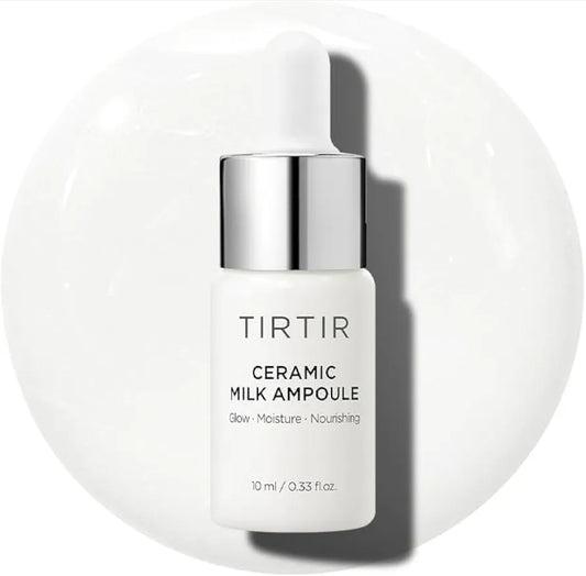TIRTIR Travel Set - Korean Mini Glow Routine - TIRTIR Ceramic Milk Ampoule (0.33Oz) + TIRTIR Hydro Boost Enzyme Cleansing Balm (0.30oz) + TIRTIR Milk Skin Rice Toner Light (0.67oz) + 9 Wishes Rice Mask (1) + Cosmetic Bag