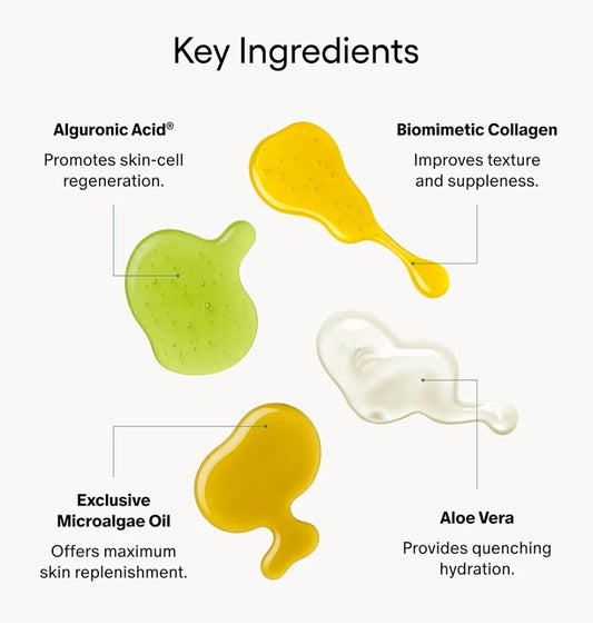 Limpiador facial espumoso de colágeno líquido GENIUS de Algenist: limpiador facial hidratante y desmaquillante con ácido algurónico y aceite de microalgas para nutrir y restaurar la luminosidad de la piel.
