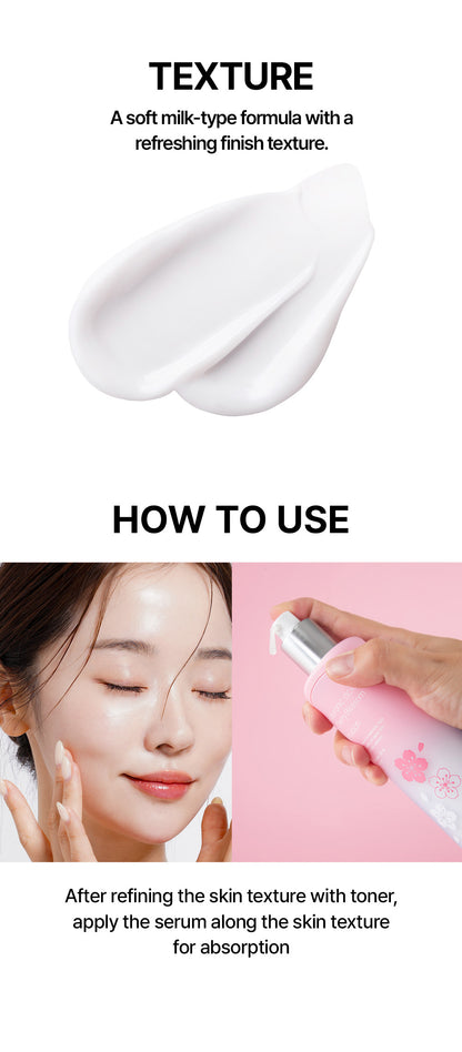 Farmstay Hyaluronic Acid & Cherry Blossom Emulsion - Brightening and Anti-Wrinkle - Removes dead skin cells, improving overall skin texture