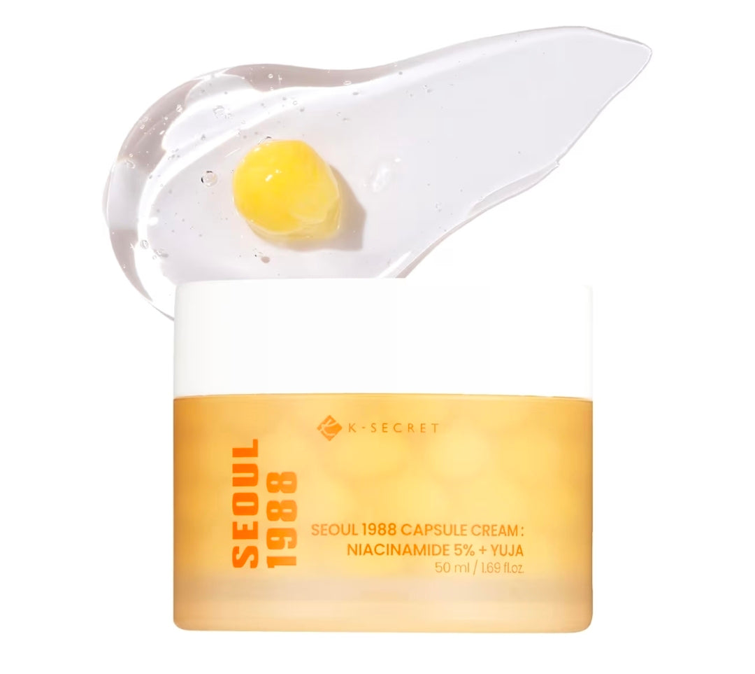 K-SECRET SEOUL 1988 Niacinamide Capsule Cream – Hydrating Face Moisturizer with 5% Niacinamide and Yuja, Vitamin C Capsule Cream for Dark Spots, Uneven Skin Tone