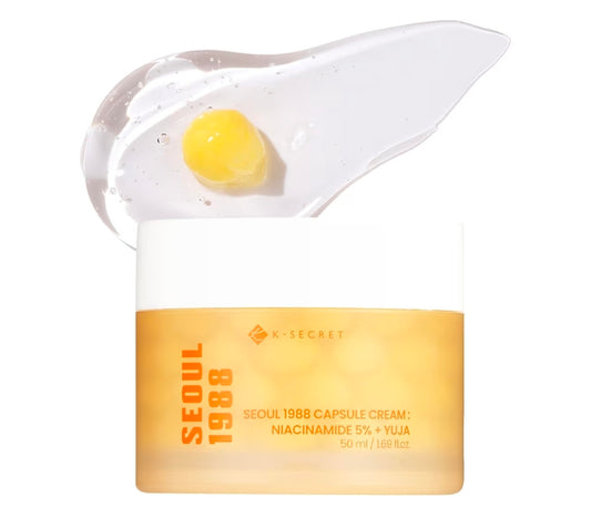 K-SECRET SEOUL 1988 Niacinamide Capsule Cream – Hydrating Face Moisturizer with 5% Niacinamide and Yuja, Vitamin C Capsule Cream for Dark Spots, Uneven Skin Tone
