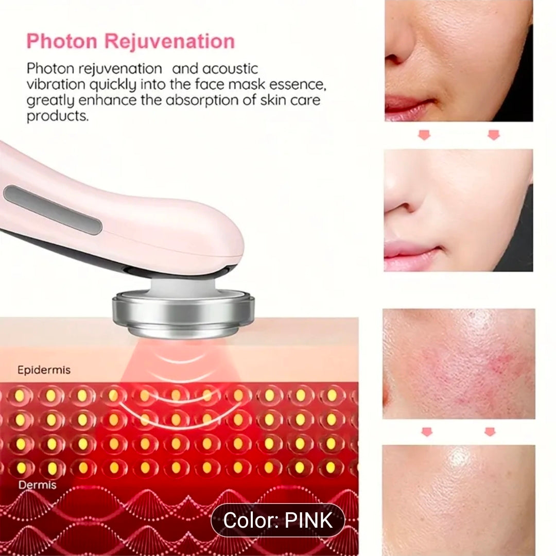 Dispositivo facial 7 en 1 con radiofrecuencia (RF) LED y electroestimulación muscular (EMS), herramienta multifuncional para limpieza profunda, antienvejecimiento y rejuvenecimiento de la piel, color blanco.