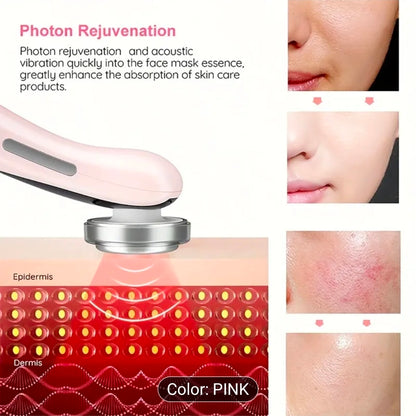 Dispositivo facial 7 en 1 con radiofrecuencia (RF) LED y electroestimulación muscular (EMS), herramienta multifuncional para limpieza profunda, antienvejecimiento y rejuvenecimiento de la piel, color blanco.