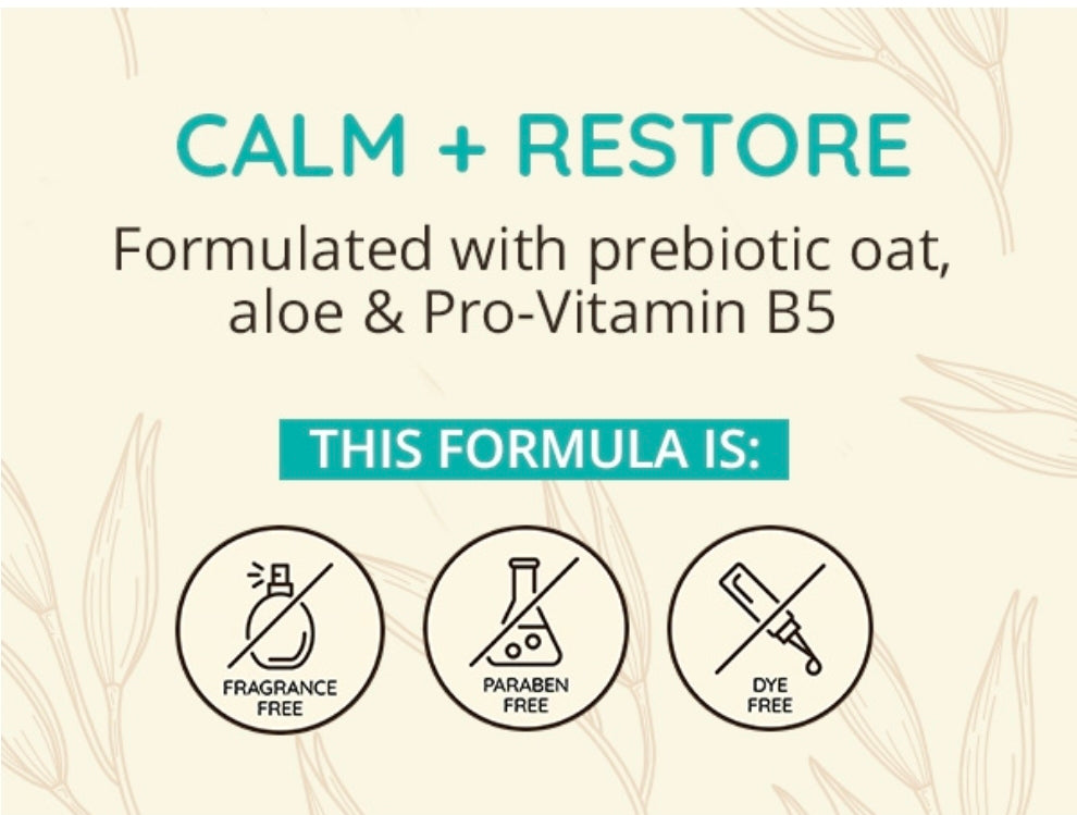 Aveeno Calm + Restore Oat Repairing Body Lotion para piel sensible: humectante diario con avena prebiótica, aloe y provitamina B5. Loción corporal sin fragancia que ayuda a sanar la piel seca.