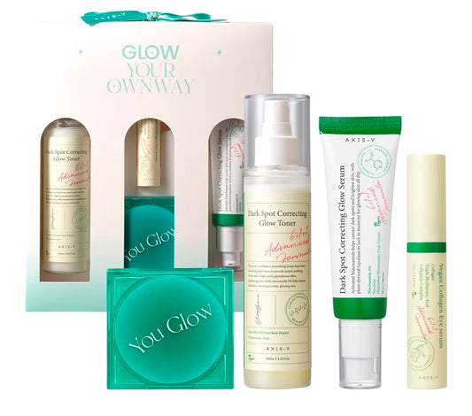 AXIS-Y Glow Your Own Way Limited Edition Set - Skin Care Set with Collagen Eye Serum, Niacinamide Face Serum, Glutathione Toner & Compact Mirror - Anti-Aging, Brightening, Dark Spot Correction, Even-Toning, Hydrating, Soothing