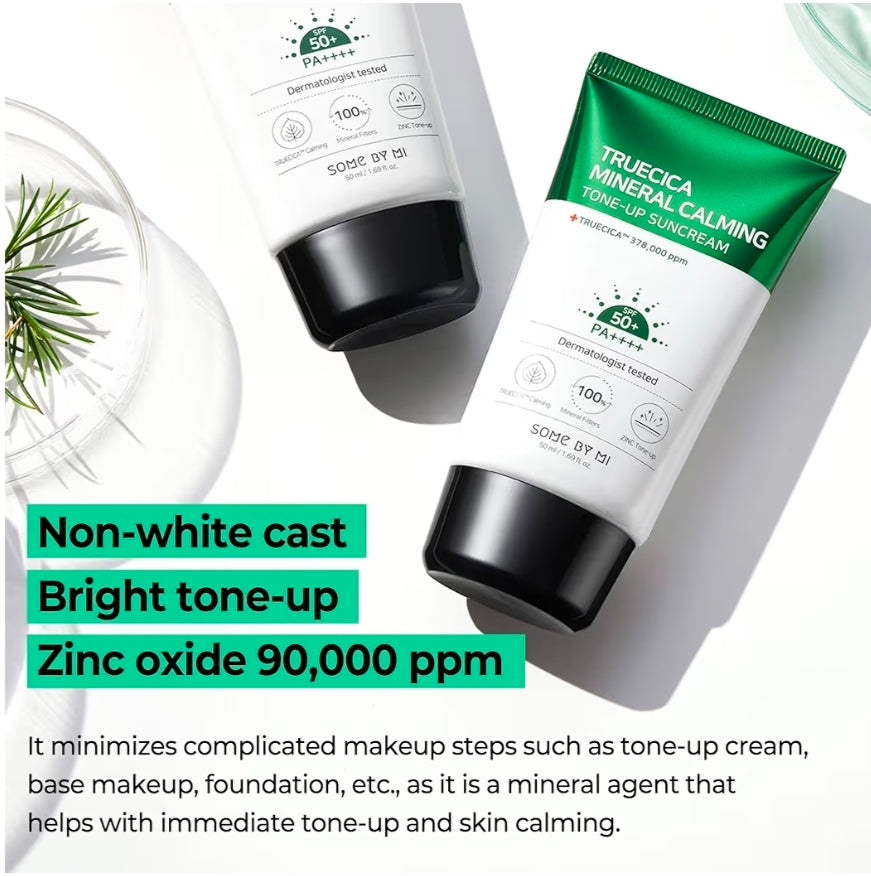 SOME BY MI Truecica Mineral Calming Tone-Up Suncream - SPF50+, PA++++, Brightening and Calming Effect, Mild Sun and UV Protection Sunscreen for Sensitive Skin
