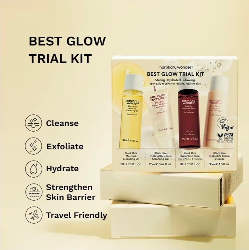 haruharu Wonder Best Glow Travel Kit - Strong, Hydrated, Glowing, Daily Routine, Mini Size, Double Cleansing, Toner, Barrier Essence