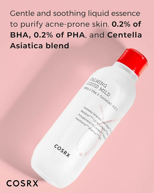 COSRX Calming Liquid Mild -  Perfect solution that helps prevent mild acne-causing while sebum is removed with green tea water, BHA & PHA
