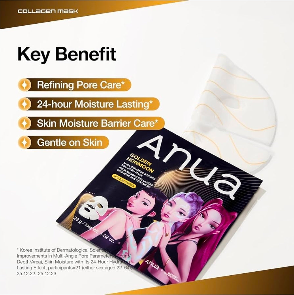 ANUA Ceramide Barrier Collagen Mask - Glow Up, Elasticity Hydrogel Face mask, Moisture Barrier Repair for Glass Skin, 24H Deep Hydration Lasting, KPop Demon Hunters - 1 Mask