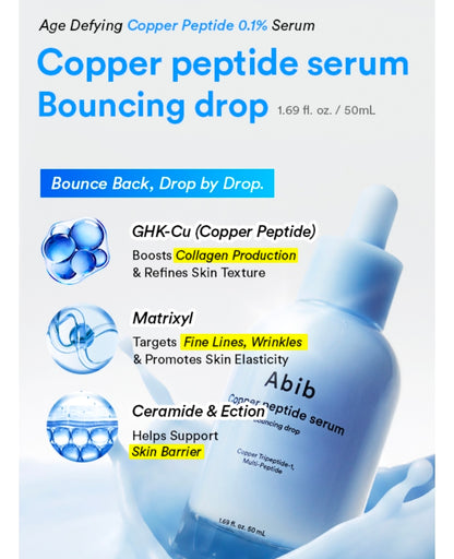 Abib Copper Peptide Serum Bouncing Drop – GHK-Cu, Argireline & Matrixyl Peptide Face Serum, Skin Texture & Hydration