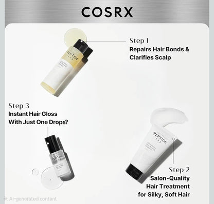 COSRX PEPTIDE 132 Hair Care Set - Bonding Shampoo, Treatment & Oil Serum, Bond Repair Treatment Hair for Damaged, Dry Hair, Scalp Treatment for Dandruff, Dry & Itchy Scalp