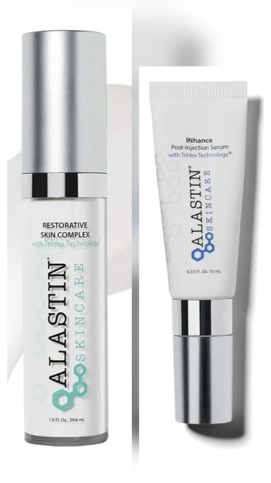 ALASTIN Skincare Restorative Skin Complex TriHex Anti-Aging Face Serum 0.5 oz - Reduce Fine Lines & Wrinkles with Niacinamide + ALASTIN Skincare Inhance Post-Injection TriHex Hydrating Face Serum 0.33 oz - 2 Piece Set