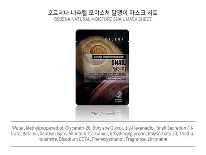 Orjena Natural Moisture Snail Sheet Mask - Antiaging & Anti-Wrinkle, Hydrating, Soothing, Sensitive, Refreshing - 1 Mask