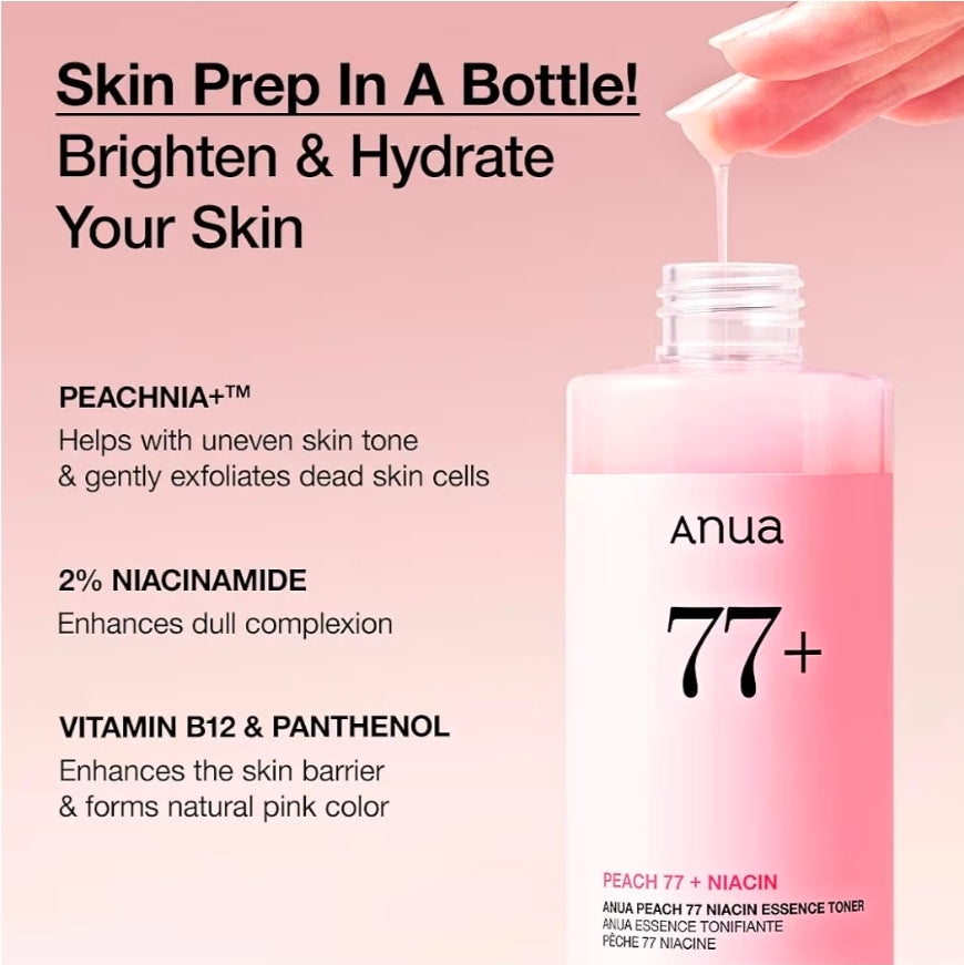 Anua Peach 77 Niacin Essence Toner - Brightening Toner for Face, Niacinamide, Panthenol, Ceramides