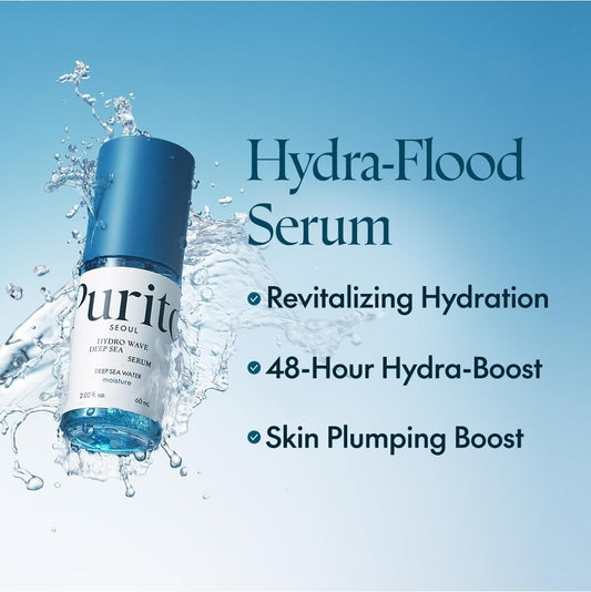 Purito Hydro Wave Deep Sea Serum - Deep Sea Water Moisture- Hydrating Lightweight & Non-Greasy, Skin Moisture Boost For Sensitive Skin, Hyaluronic Acid & Deep Sea Water