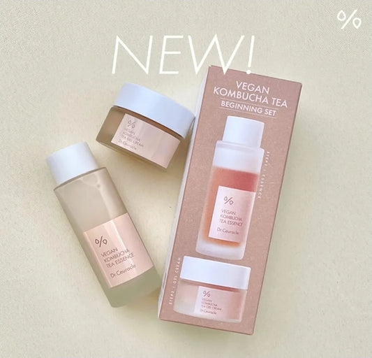 Dr. Ceuracle Vegan Kombucha Tea Beginning Set - Hydrating Essence Toner and a Nourishing Gel Cream. All skin types, this set deeply hydrates and leaves your skin glowing.