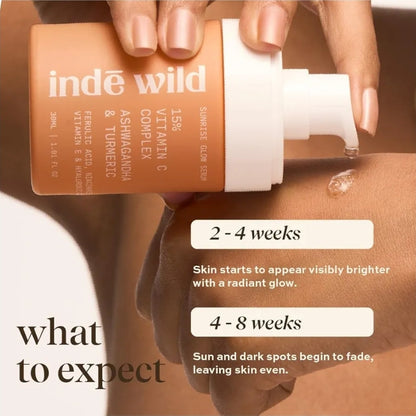 Inde Wild 15% Vitamin C Sunrise Glow Serum - Evens Skin Tone + Brightens Dull Skin, Fades Sun Spots + Sun Tan, Reduces Hyperpigmentation