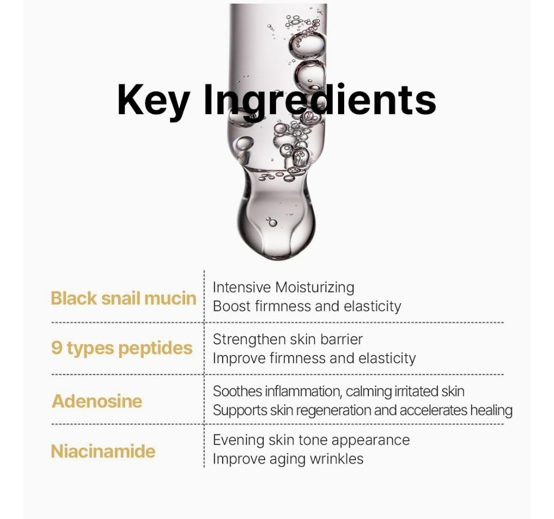 Farmstay Black Snail & Peptide9 Perfect Ampoule -  Snail Mucin Serum for Elastic & Glow Skin, Boosting Radiance & Repairing Skin Barrier Serum