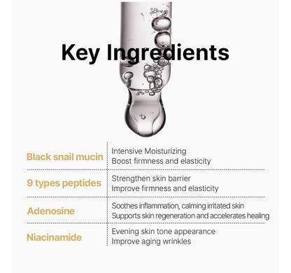 Farmstay Black Snail & Peptide9 Perfect Ampoule -  Snail Mucin Serum for Elastic & Glow Skin, Boosting Radiance & Repairing Skin Barrier Serum