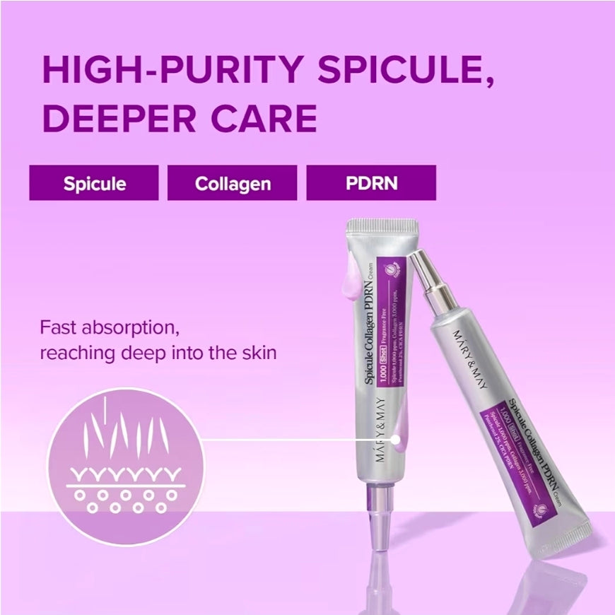 Mary & May Spicule Collagen PDRN Cream - Korean Face Moisturizer with Marine Spicules & French Collagen - Plumping Barrier Elasticity Treatment, Ceramide Panthenol for Sensitive Skin