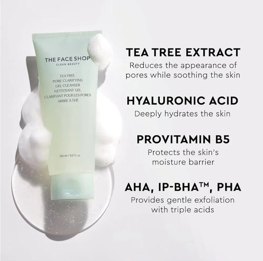 Gel limpiador clarificador de poros con árbol de té de The Face Shop