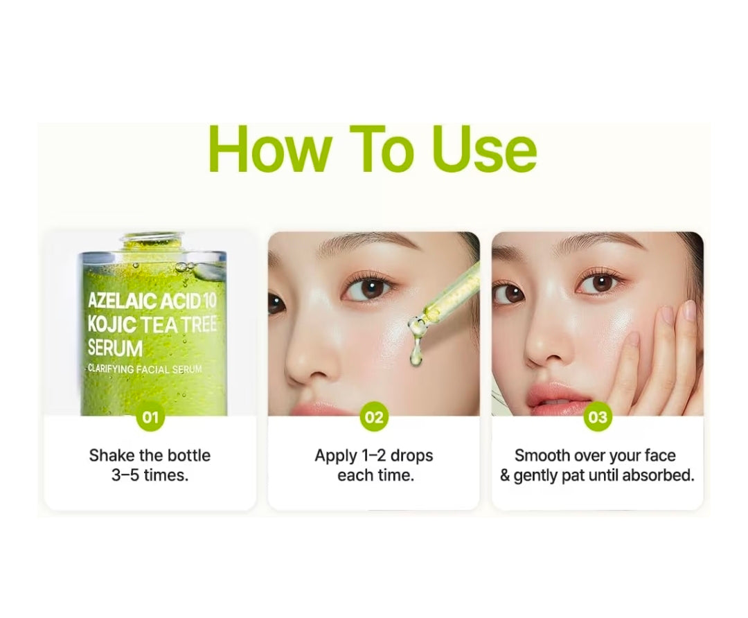 Suero facial PURITO con ácido azelaico al 10 % + ácido kójico + árbol de té: para acné, marcas y brotes, con alto contenido de ácido azelaico.