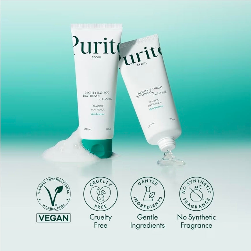 PURITO Mighty Bamboo Panthenol Cleanser - Gentle Face Wash for Moisturizing, Makeup Remover, for Sensitive Skin, Vegan & Cruelty-Free Face Cleanser