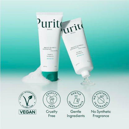 PURITO Mighty Bamboo Panthenol Cleanser - Gentle Face Wash for Moisturizing, Makeup Remover, for Sensitive Skin, Vegan & Cruelty-Free Face Cleanser